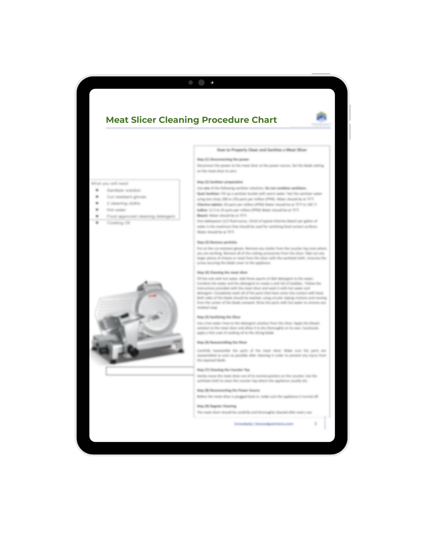 Meat Slicer Cleaning Procedure Chart Image